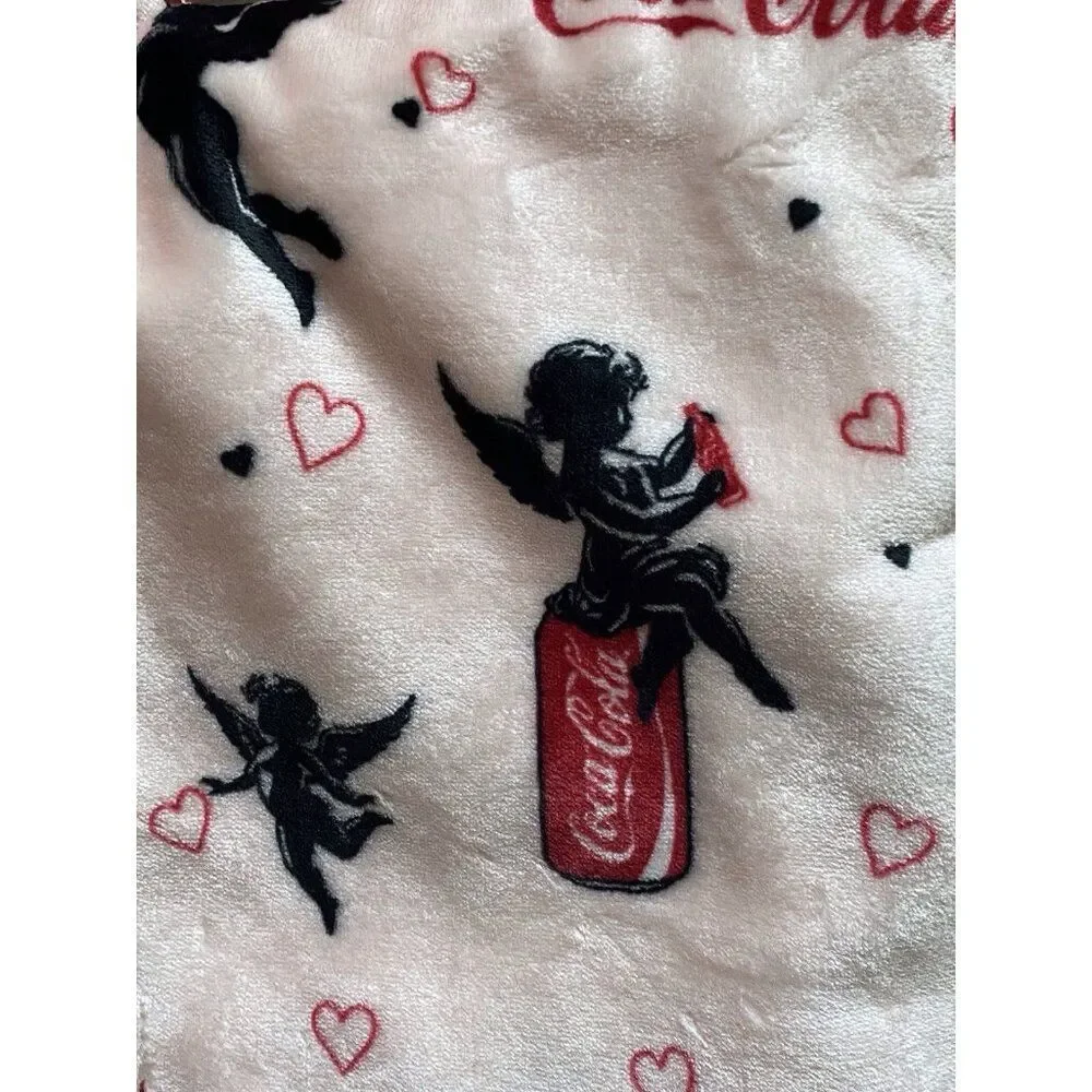 Coca Cola Can Pink Valentines Cupid Hearts Velvet Soft Throw‎ Blanket 60 X 70”